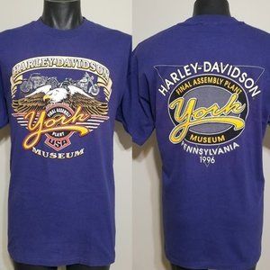 VTG 1996 Harley Davidson York Assembly Plant T-Shirt XL Lapis Blue Single Stitch